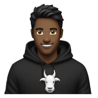 a guy with white horns, black hair and black hoodie, that is happy sticker