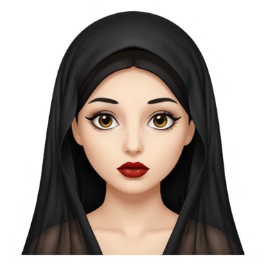 Female figure lifting sheer black veil from her lips, forbidden intimacy sticker