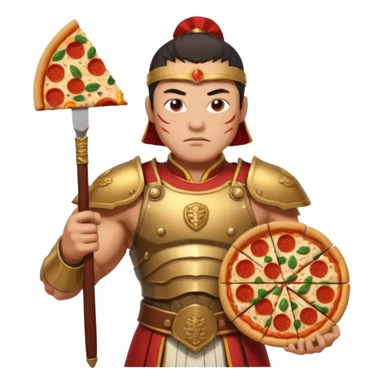 chinese ancient warrior with pizza sticker