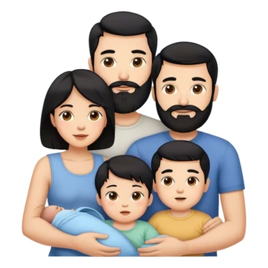 Famille 4 personne au cheveux noir 1 fils aîné 1 fille bébé  1 père avec barbe 1 mère sticker