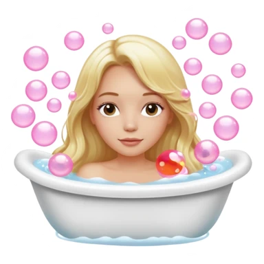 Blonde long hair lady in bathtub relax with a light pink bubbles sticker