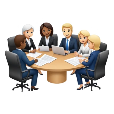 business executives sitting around a conference table with papers and laptops sticker
