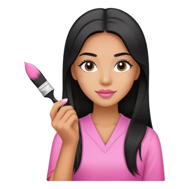 Pink Nail Tech with black long hair holding small acrylic brush sticker