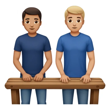 A man bent over a bench and andother man behind him sticker