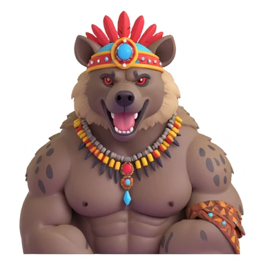 A native strong buff hyena with war bonnet flexing posing  sticker