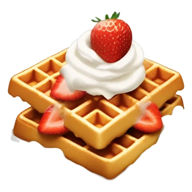square waffle with dollop of whipped cream and one strawberry on top sticker