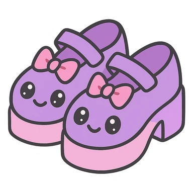 Make the shoes pastel purple with black and pink accents, kawaii style, no socks, no hearts, transparent background sticker