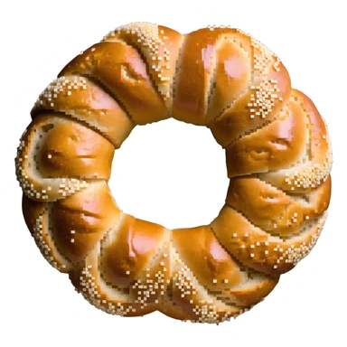 A traditional Turkish circular sesame bread, resembling a ring with a hole in the middle, covered in sesame seeds. It has a golden brown color. sticker