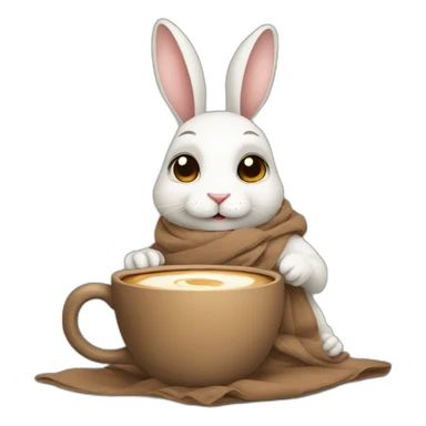 lazy rabbit with coffe with beig clothe sticker