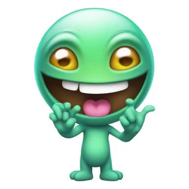 happy cute alien with peace sign fingers sticker