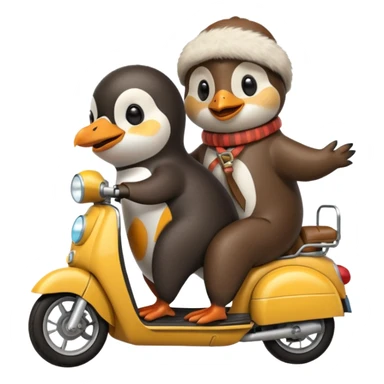 Penguin and otter on moped sticker