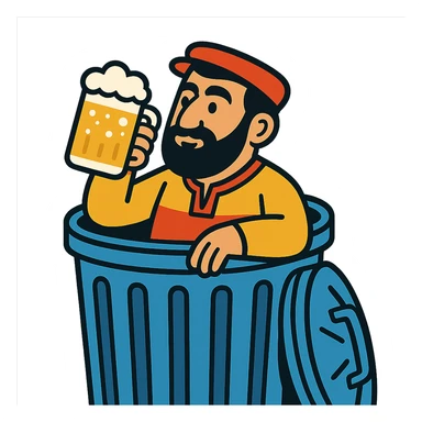 Armenian man drinking beer in a trash can sticker