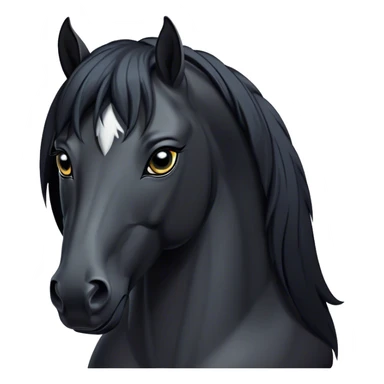 Cinematic Noble Black Horse Portrait Emoji, Poised and regal, with a strong, athletic build and a sleek, well-groomed jet-black fur, deep-set soulful dark eyes, Simplified yet sharp and sophisticated features, highly detailed, glowing with a soft, dignified glow, high shine, intelligent and commanding, stylized with an air of mysterious grace, focused and attentive, soft glowing outline, capturing the essence of a watchful and confident steed, so majestic it feels as though it could gallop out of the screen with effortless authority! sticker
