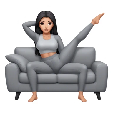 hyper-realistic kim kardashian in gray yoga pants lying on couch comfy sticker