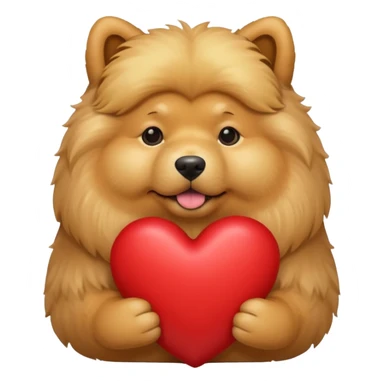 A dog holding a large heart (modeled after a Golden Chow) sticker
