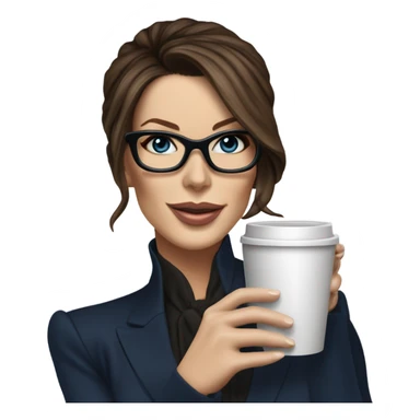 Hyper Realistic Kate Beckinsale dark blue eyes wearing glasses in a business dress drinking coffee happy  sticker