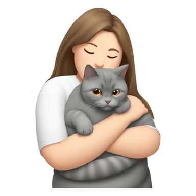 fat British shorthair grey cat hugging long brown hair white woman sticker