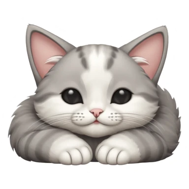 grey and white small cat with eyes closed lying down upside down with its head resting on its paw sticker