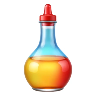 A 3D Apple-style beverage bottle emoji, transparent glass filled with colorful liquid (like soda or juice), shiny surface with light reflections, simple round body with a narrow neck and cap, clean minimal background. sticker