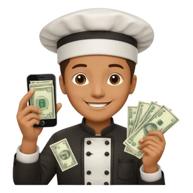 chef holding money and phone sticker