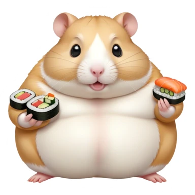 obese hamster holding a sushi sticker
