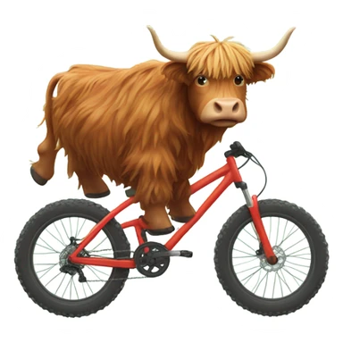Highland cow riding a mountain bike sticker