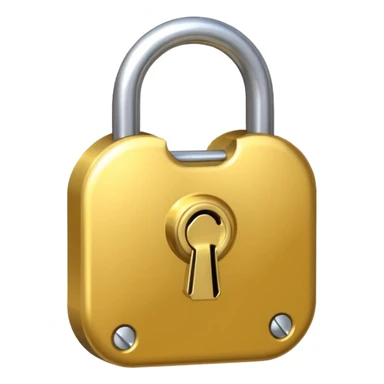 A shiny golden closed padlock with a silver key inserted into the keyhole, centered on a plain background. The lock is smooth and rounded, emoji-like style with clean lines sticker