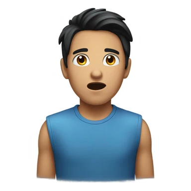 An emoji of a young man with black hair, wearing a blue top, looking very surprised. sticker