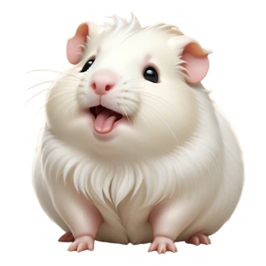 Cinematic Cute Yawning White Guinea Pig Portrait Emoji, Head tilted slightly with a dramatic, wide-open yawn, revealing a soft, downy white fur with tiny drooping ears, round dark eyes barely open in drowsy contentment, Simplified yet irresistibly adorable features, highly detailed, glowing with a soft, cozy glow, high shine, relaxed yet expressive, stylized with a touch of whimsy, bright and endearing, soft glowing outline, capturing the essence of a sleepy yet affectionate guinea pig, so drowsy it feels like it could stretch right out of the screen and curl up for a nap! sticker