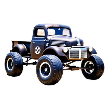 1:10 off-road lcg smoking rusting Arrma Traxxas Basher style Wednesday Adam’s 1954 blackened tarnished hotrod rat rod streamlined anime VW zombie extended cab rc bulging pickup (extra wide low-profile pin tires chrome wheels with fenders) sticker