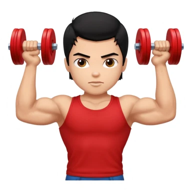 a pretty bratz boy with black hair and a red tshirt, big biceps picking up dumbells sticker