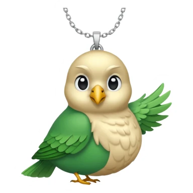 un oiseau classique tout vert avec un collier autour de son cou avec des breloque argentées et un seul poil blond qui fait une petite bouclette sur le front le collier est autour du coup de l’oiseau entre la tête et le corps sticker