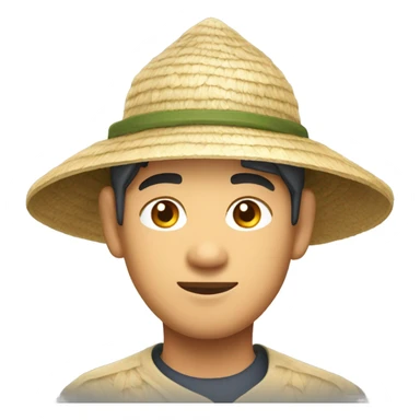 Oriental asian man with rice field hat on sticker