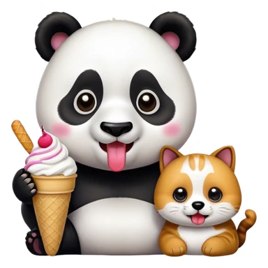 Panda eating ice cream + A happy cat emoji + A cool dog emoji sticker