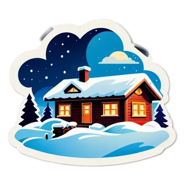 Schneebedecktes haus mit einem Glasdach Nordlichter am Himmel sticker