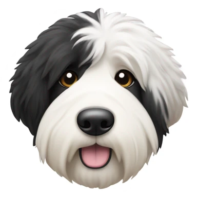 Old English sheepdog with a half and half face like a black and white cookie sticker