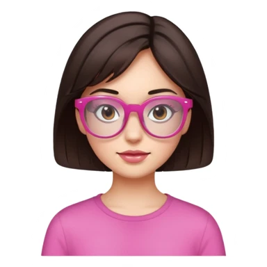 to give birth to a brunette girl who wears semi-transparent pink glasses and has short dark brown hair. sticker