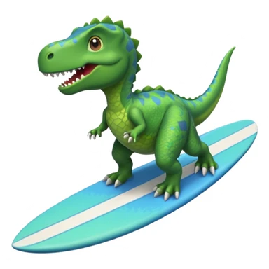 A dinosaur on a surfboard sticker