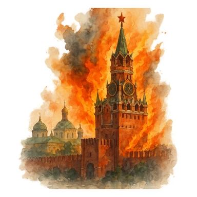 watercolor style burning Kremlin sticker