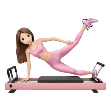 pretty skinny white brunette teen long hair with hazel eyes and a small waist in light pink workout clothes in a plank on a pilates reformer sticker