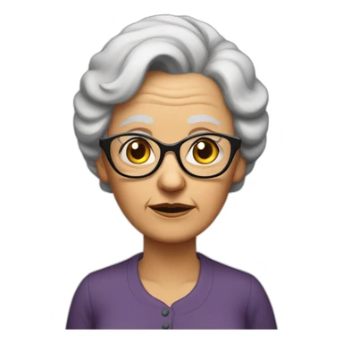 An elderly woman with raised eyebrows and a dissatisfied face. She has dark hair that is pulled into a bun at the back and she is wearing cat-like glasses. sticker