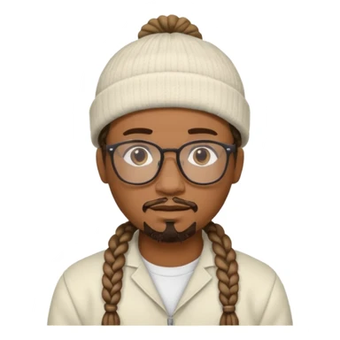 black man with braids glasses beanie and goatee white clothes sticker