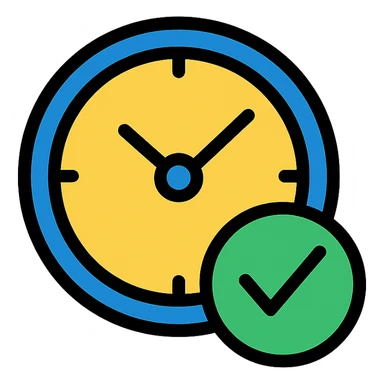 clock icon with a checkmark, representing work time control sticker