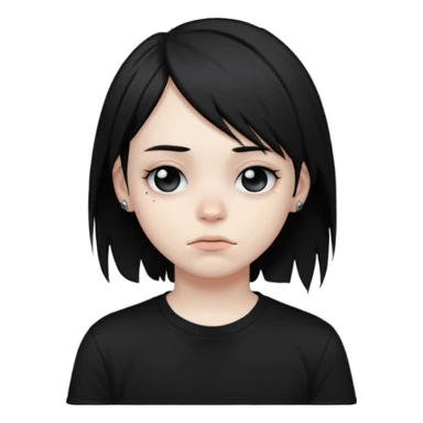 emo teen face only, dark hair covering one eye, pale skin, subtle piercings, moody expression sticker
