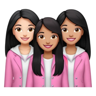 3 besties with professional glammed up looks wearing pink and white, medium skin tone smiling big with black long hair. Very girly  sticker
