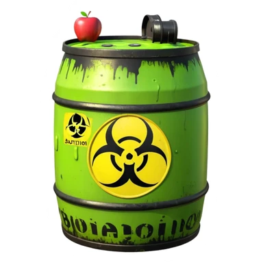 3D render of Biohazard Barrel, toxic waste aesthetic, neon green bubbling liquid, caution yellow metal, industrial warning texture, Apple emoji style, isolated on white background --v 6.0 sticker