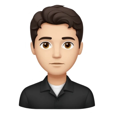 He’s a man with light to medium skin, a defined oval face, full brows, deep-set eyes, and wavy short dark brown tall hair styled with height, sides are trimmed. expression calm and focused relaxed black open-collar. polished, articulate, and coach vibe. personal development sticker