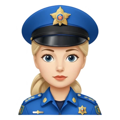 Female Russian police officer with traditional Russian police hat and blue uniform sticker