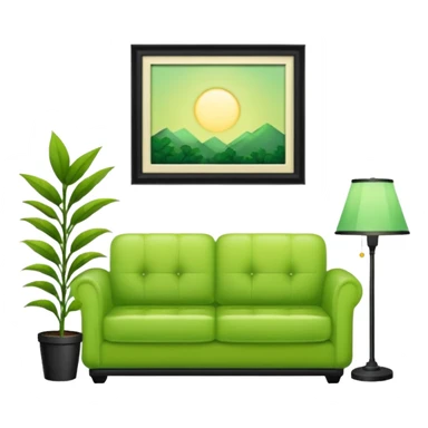 living room in ios emoji style

no TV, and make the couch a light green color

there is a lamp on one side and one plant on the other side sticker