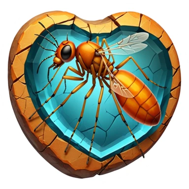 3D render of Amber Mosquito, embedded in a chunk of rough sedimentary rock, cracked stone texture, ancient fossil aesthetic, trapped inside a glowing translucent orange amber gem, matte dry finish, Apple emoji style, isolated on white background --v 6.0 sticker